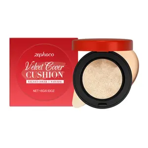 Velvet Cushion Foundation, Hydrating Full Coverage Matte CC Cream, Waterproof Long Lasting Face Makeup for Blemish Concealing, Lightweight Dewy Finish Air Cushion with Puff, Natural Shade