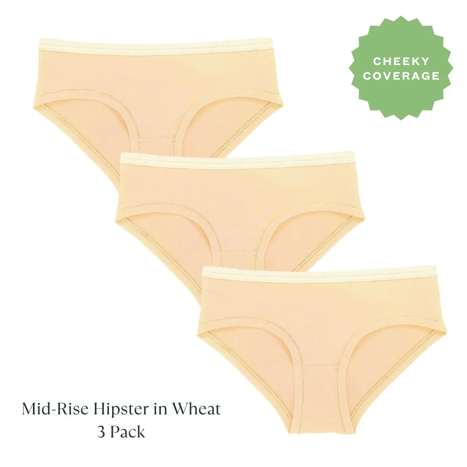 SUBSET Organic Cotton Mid-Rise Hipster in Wheat 3-Pack - Women's Everyday Comfort Underwear