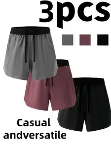 3-Pack Men's 2-in-1 Gym Workout Shorts with Compression Liner & Zipper Phone Pocket, Quick Dry Laser Cut Breathable Athletic Training Activewear, Anti-Chafe Running Sportswear Travel Beach Spring Break Vacation Clothing