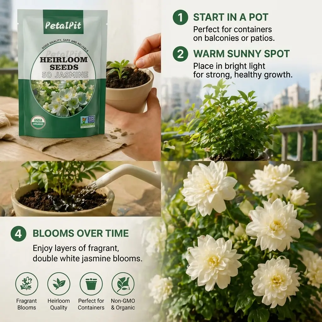 For 50 Non-GMO Climbing Silver Jasmine Seeds - Aromatic Evergreen