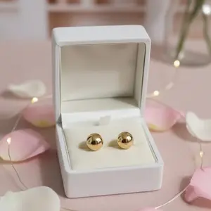 Elegant Gold Ball Stud Earrings in White Box for Everyday Wear and Special Occasions