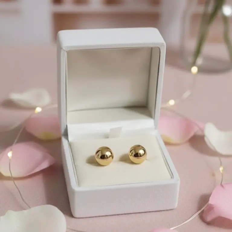 Elegant Gold Ball Stud Earrings in White Box for Everyday Wear and Special Occasions