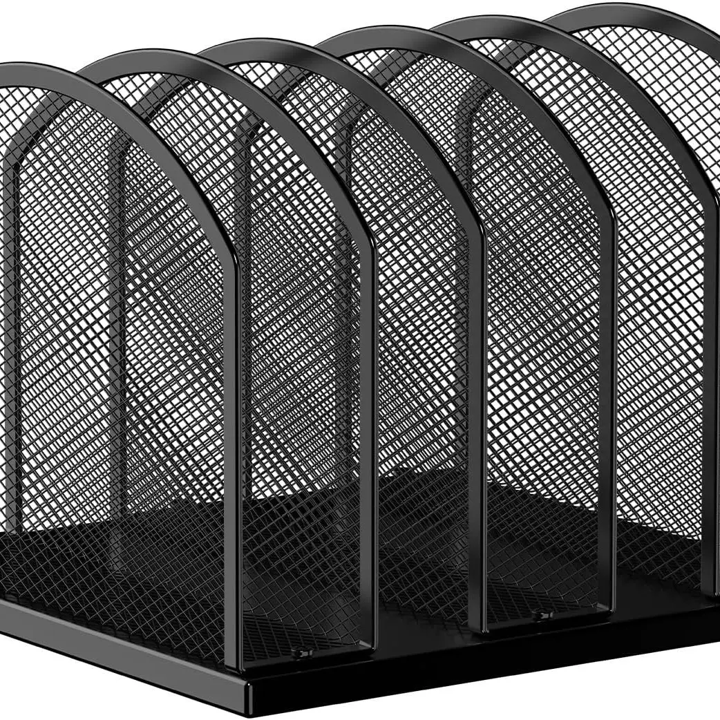 5-Section Vertical Desktop Organizer Mesh File Folder Stand Sorter for Office Home Classroom Organization Black