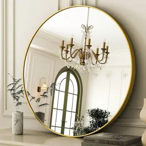 Round Wall Mirror with Gold Aluminum Frame, Shatterproof Bathroom Vanity Mirror, 20/24/30 Inch, Modern Decor for Living Room, Bedroom & Entryway
