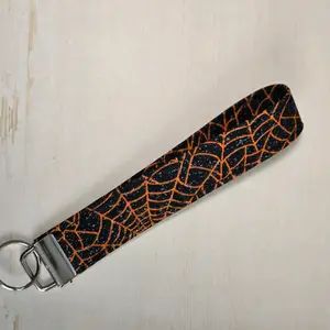 Halloween Black and Orange Spider Web Key fob Keychain Wristlet