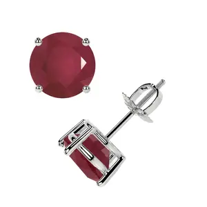 Classic Four Prong Round Ruby Stud Earrings (3.10cttw)- ERB001-7X7-A