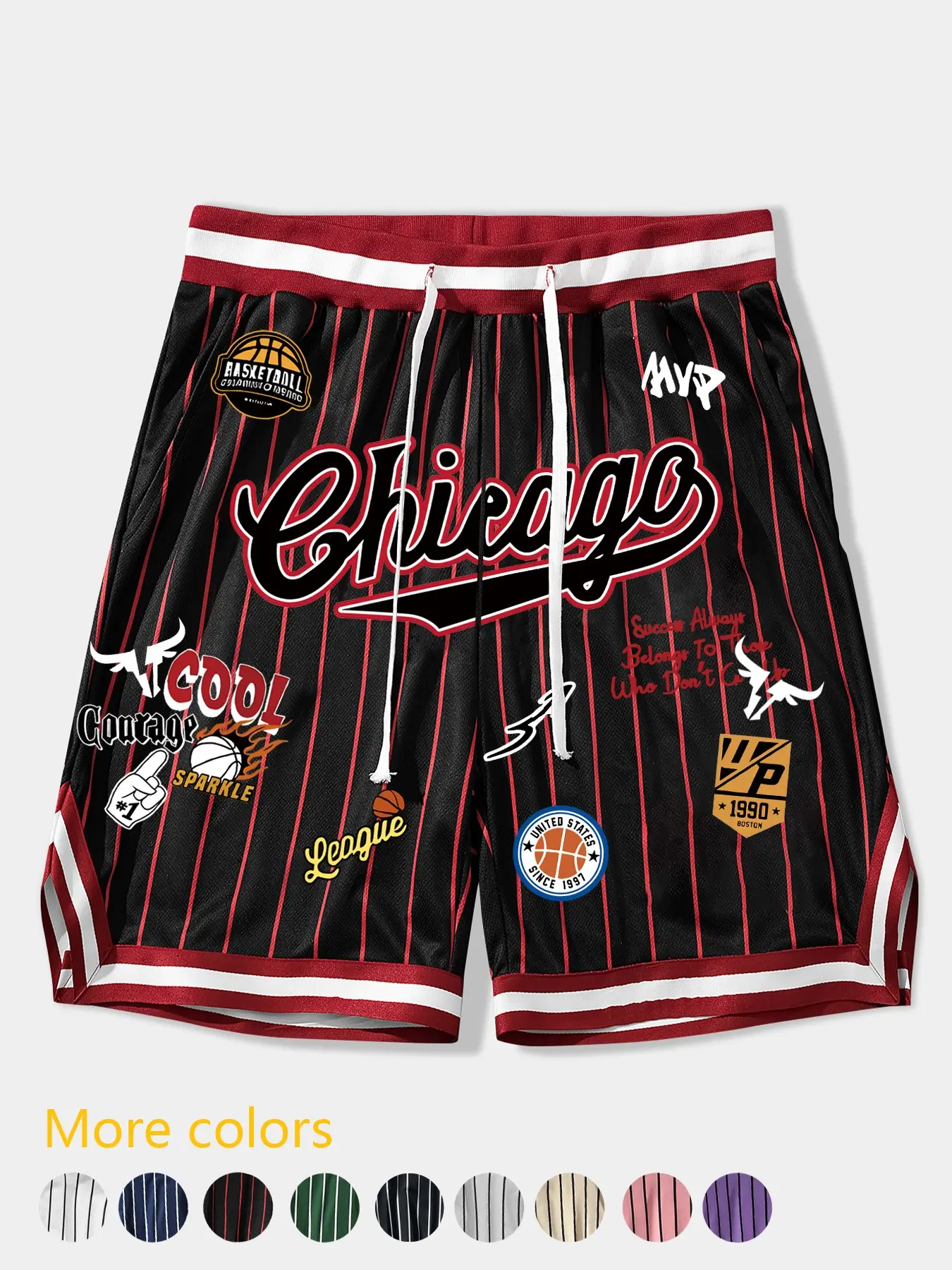 Trendy Retro Style Mvp Basketball Shorts, Casual Sport Shorts, Main Color with Badge Details, Breathable Quick-Dry Fit, Unisex Sports Fashion, Fashionable Summer Shorts