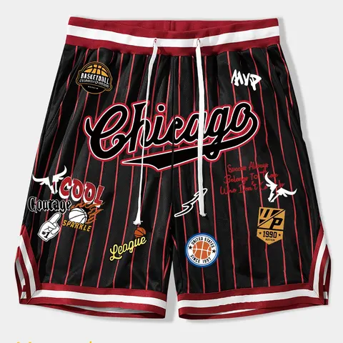 Trendy Retro Style Mvp Basketball Shorts, Casual Sport Shorts, Main Color with Badge Details, Breathable Quick-Dry Fit, Unisex Sports Fashion, Breathable Printed Shorts, Fashionable Summer Shorts, Athletic Wear Shorts