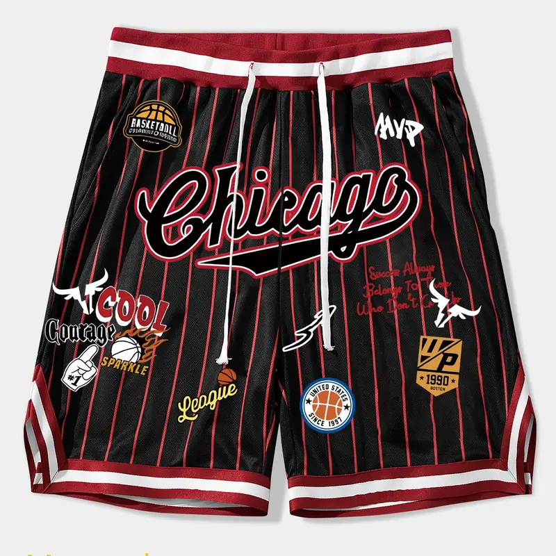 Trendy Retro Style Mvp Basketball Shorts, Casual Sport Shorts, Main Color with Badge Details, Breathable Quick-Dry Fit, Unisex Sports Fashion, Breathable Printed Shorts, Fashionable Summer Shorts, Athletic Wear Shorts