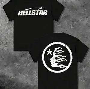 100%25 Cotton Hell Star Pattern Double Sided Printed T-Shirt, High Quality Crew Neck Casual Short Sleeve Top for Spring & Summer