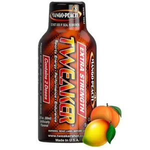 12x Tweaker Energy Extra Strength Mango Peach - Caffeine Shot Drink Liquid Supplement Focus Mental Clarity High Performance Sports Workout Gym Beverage Recovery Endurance Beverage Active Lifestyle Bulk Lot Bundle Wholesale 2oz 12ct