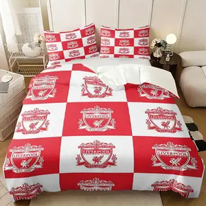 Modern Minimalist Printed Duvet Cover Set, Including Duvet Cover and 1/2 Coreless Pillowcase, Liverpool Football Club Themed Home Textile Bedding Set, Soft and Comfortable For All Seasons