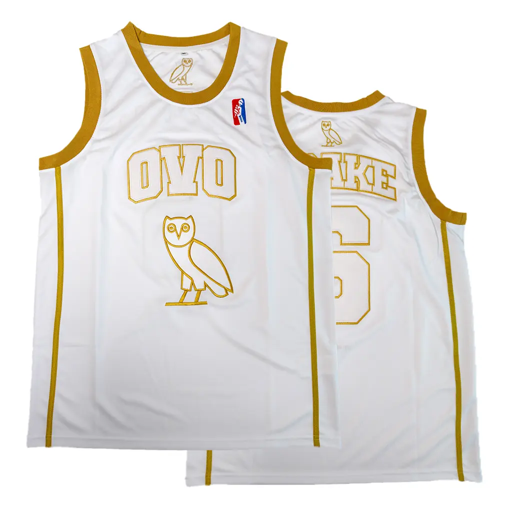 Men's #6 OVO Owl Embroidered White Basketball Jersey, Hip Hop Streetwear Sports Tank Top