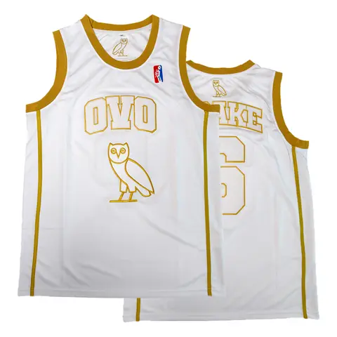 Male Polyester #6 OVO Owl Embroidered White Sleeveless Basketball Jersey - Sporty Chic Hip Hop Streetwear Active Play Sports Tank Top
