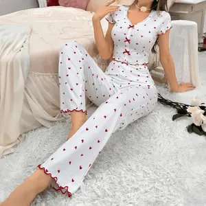 SERACAL 2 Pack Women's Long Sleeve Heart Print Two-Piece Pajama Set, Soft Loungewear for Summer Sleep & Daily Home Outfit