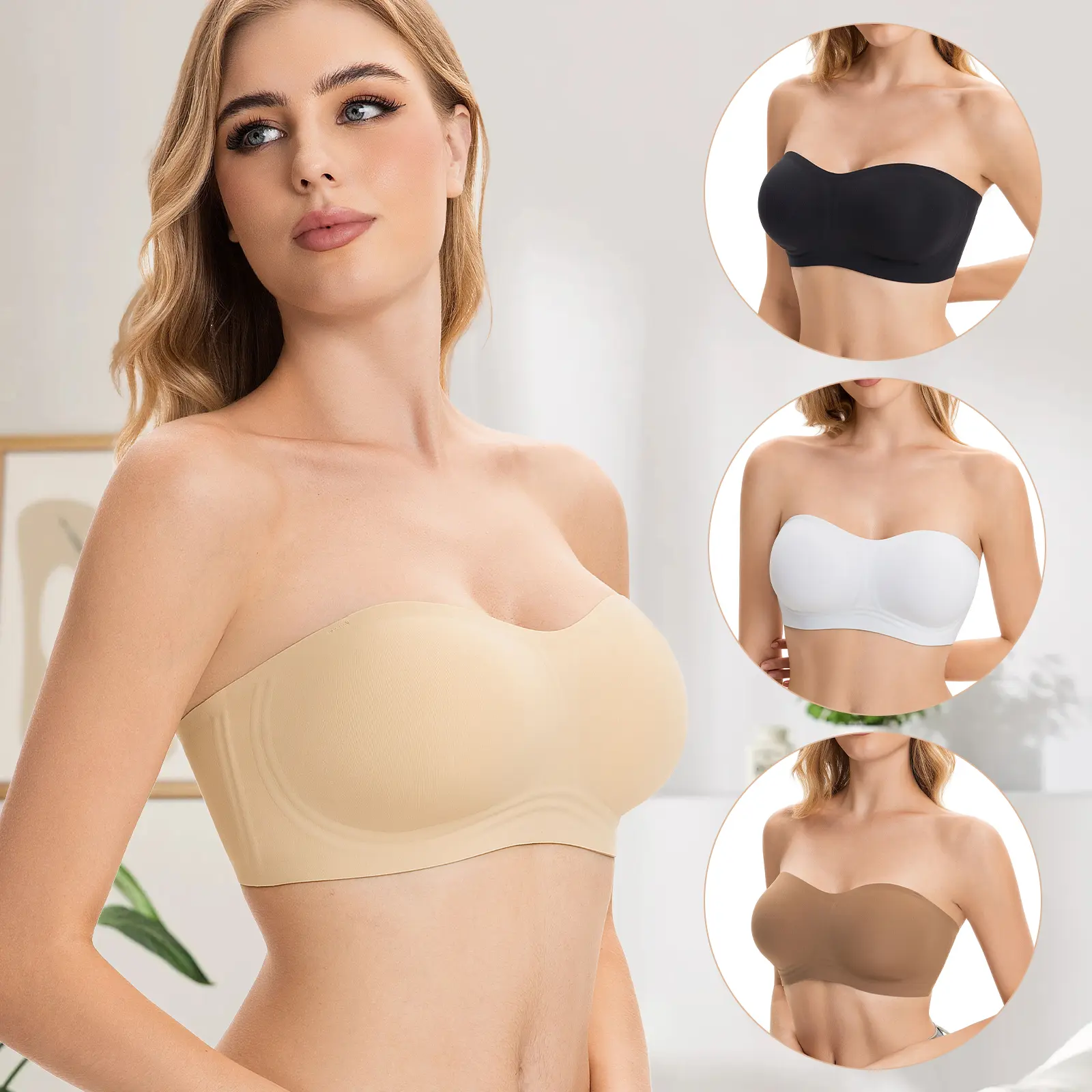 Lusait Seamless Wireless Bra Bralettes Non Slip Wireless Supportive Bras Mothersdaygift Soft Jelly Bra with Anti-Slip Silicone Lining for Women Seamless Strapless Bra tiktokshopspringglowup summerwins,summerwins