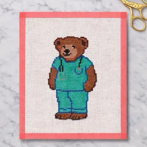 Nurse Bear Needlepoint Canvas on 18 Mesh