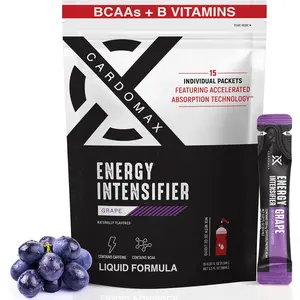 CardoMax Energy Drink Packets – Grape Liquid Preworkout Sticks – Energy Boost – 15 Sugar-Free Caffeine Packs with BCAA  –  Vitamin B12, B6 & B3 – Zero Calorie, Vegan, Keto Performance Supplement for Men and Women