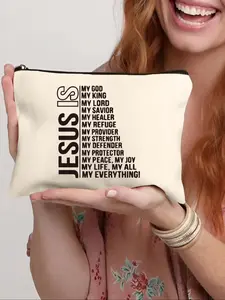 Jesus Letter Print Makeup Bag, Zipper Travel Makeup Bag, Wallet Pencil Case, Stationery Bag, Multifunctional Bag, Gift for Friends