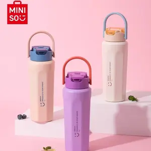 MINISO Insulated Water Bottle 500ML/16.9oz with Straw – Leak-Proof, Food-Grade & Large Capacity, Cold/Hot Retention,Great for Office/Outdoor #Summervibes