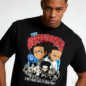 Soft Cotton Crew Neck Short Sleeve T Shirt for Men Featuring The Boondocks Graphic Design Casual Classic Funny Tee Comfortable Versatile Everyday Wear Good Graphic Tees 90s Inspired Men's Graphic Tee