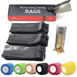 Tattoo Machine Pen Cover Tape Wraps, 200count Covers and 6count Tape Grip Wrap 2 x 5 Yards Self for Tattoo Supplies-USA