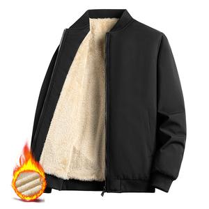 Men's Stylish Black Fleece-Lined Long Sleeve Winter Menswear Clothes - Thick Polyester Military Camo Coats with Shearling Inner Layer, Zipper Pockets, Suitable for Autumn-Winter Outdoor & Daily Casual Wear