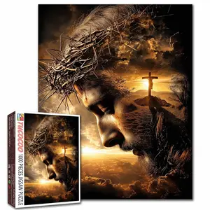 Tucocoo Jesus Crown of Thorns Cross Sunset 1000 Pieces Jigsaw Puzzle Adult, sacred portrait with glowing cross sky, powerful faith art scene, relaxing family game, stress relief, brain challenge, wall decor gift adults seniors 27.5x20inch 70x50cm