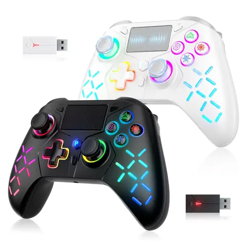 Wireless Rechargeable Portable RGB Gaming Controller for PS5 - Ergonomic & Sensitive Button Layout, Trackpad, Turbo, Custom Buttons, LED Light, Accessory Cable, Multi-Connection for PS4, PS3, Switch, PC Console Accessory