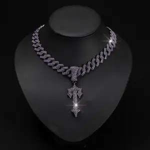 Hip Hop Cross Sword Necklace, 18 Inch Miami Cuban Chain, Ice Diamond Letter T Pendant Necklace, Letter Pendant Necklace, Fashion Rapper Jewelry for Men and Women