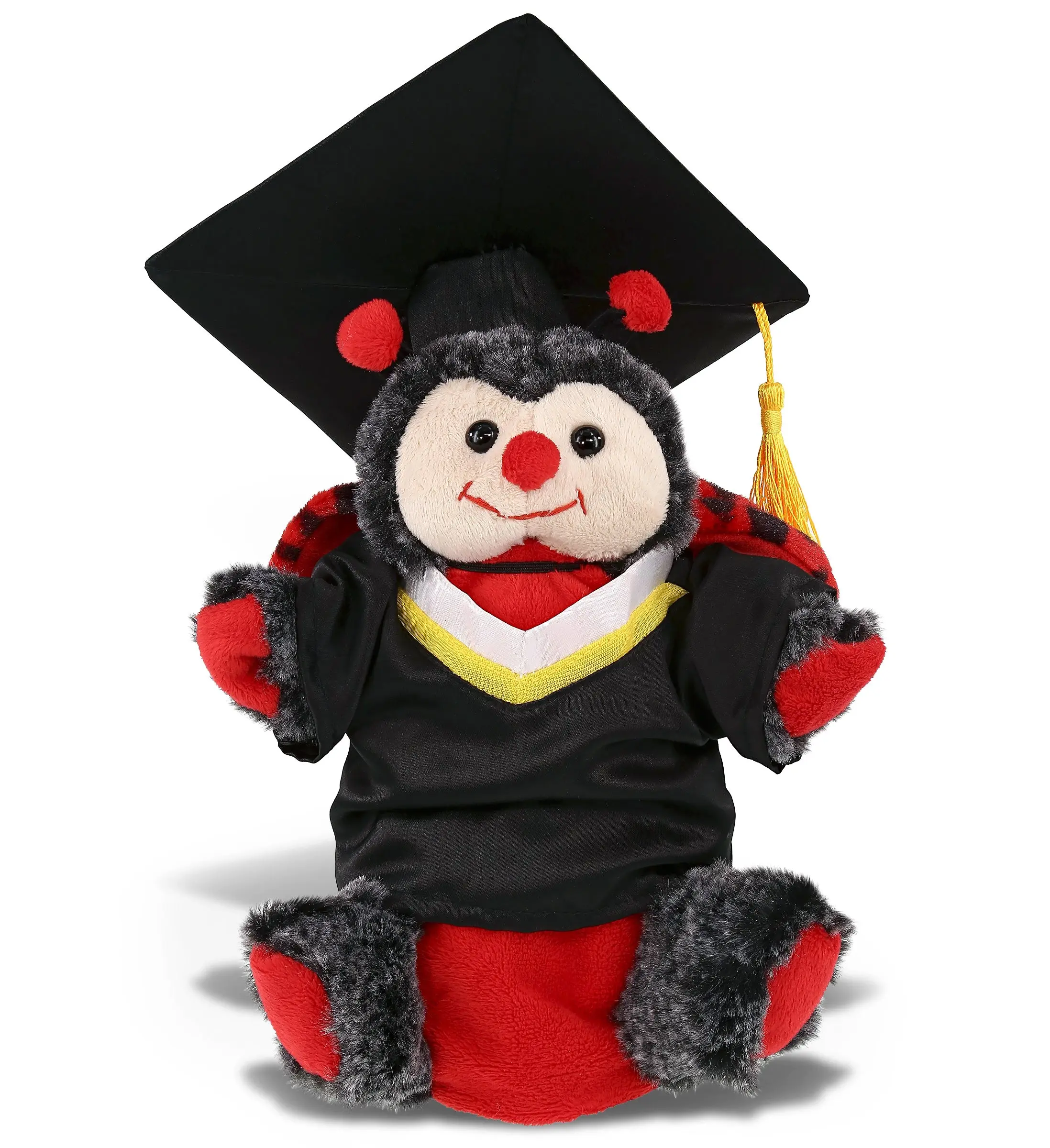 DOLLIBU Polyester Ladybug Graduation Plush Hand Puppet - 7lx4wx8h in, Gown & Cap, Custom Name Personalized Kids' Toy, Realistic Eyes, Removable Toga, Tassel, Graduation Gift, House Decoration for Ages 0+ (Dry Feature Included)