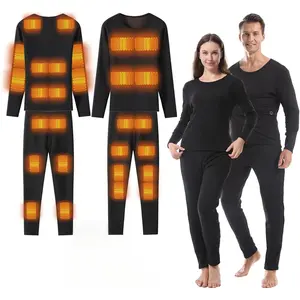 Graphene Heated Thermal Underwear Set 20 Heating Zones, Soft Fleece Lined,USB Electric Heated Base Layer