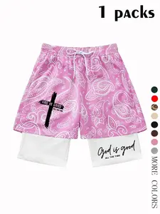 Teen Boys God Is Good Print Drawstring Waist Shorts, Loose-Fitting Mesh Casual Shorts, Spring Summer Clothing, Perfect Gift for Boyfriend