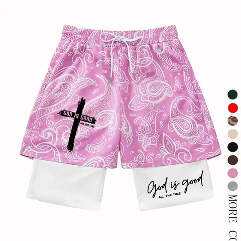 Teen Boys "God Is Good" Print Drawstring Waist Shorts, Loose-Fitting Mesh Casual Shorts, Spring Summer Clothing, Perfect Gift for Boyfriend, Drawstring Waistband Shorts