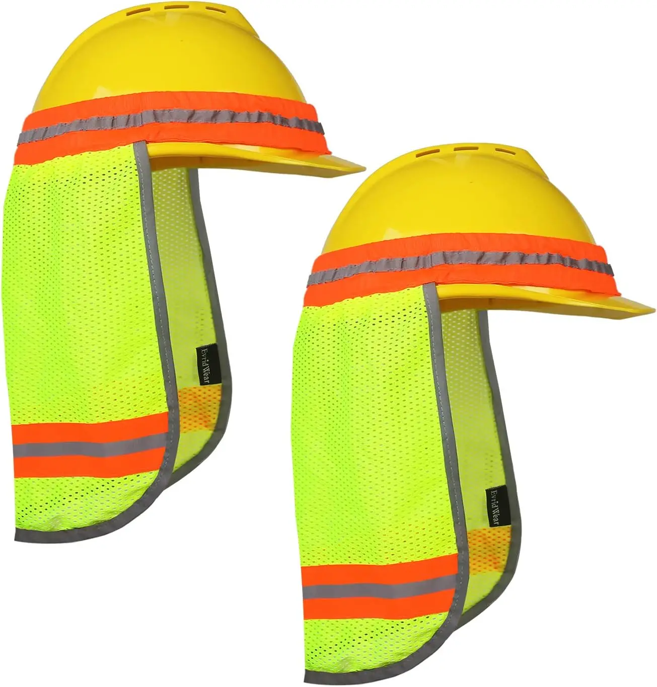 Evridwear High Visibility Neck Sun Shield - 13 Inches, 100% Breathable Mesh Elastic Band, Reflective Stripe Safety Hard Hat Shade for Construction, Hiking, Night/Rainy Days Workwear, Landscaping, Outdoor Activities, Hand Wash, Easy To Wash And Fast Dry, E