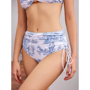 Cider Toile de Jouy Ruched Bikini Bottom