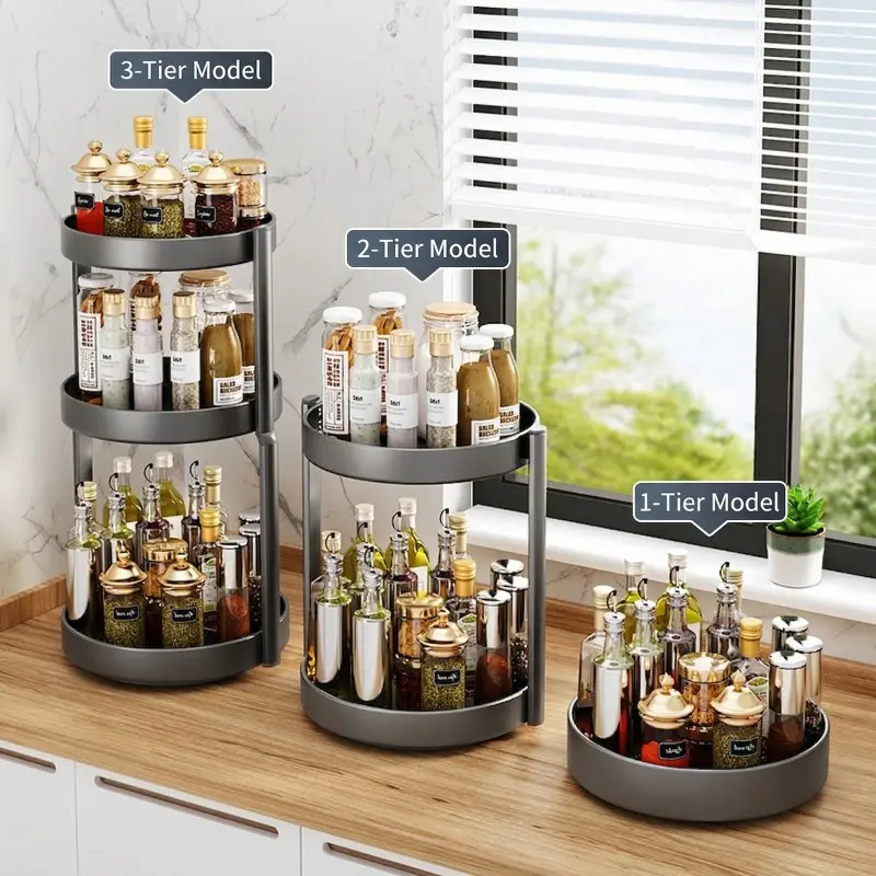 1/2/3 Layer Lazy Susan Turntable Organizer Rotating Spice Rack Metal Bottle Holder for Cabinet Pantry Kitchen Countertop Bathroom Refrigerator Table Storage Countertop Spice Shelf