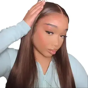 Arabella Glueless 13x6 Ear to Ear Front Lace Wig Natural Chocolate Brown Silky Straight 100% Human Hair Pre-Cut Pre-Plucked Breathable Cap