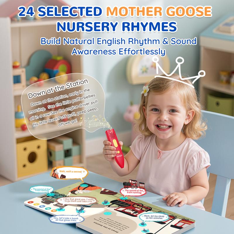 KOKODI Talking Pen Book Sets for Kids, Interactive Audio Sound Books with English Words & Mother Goose Nursery Rhymes, 700+ Touch Points Sensory Learning Toy, Educational Gift for Kids