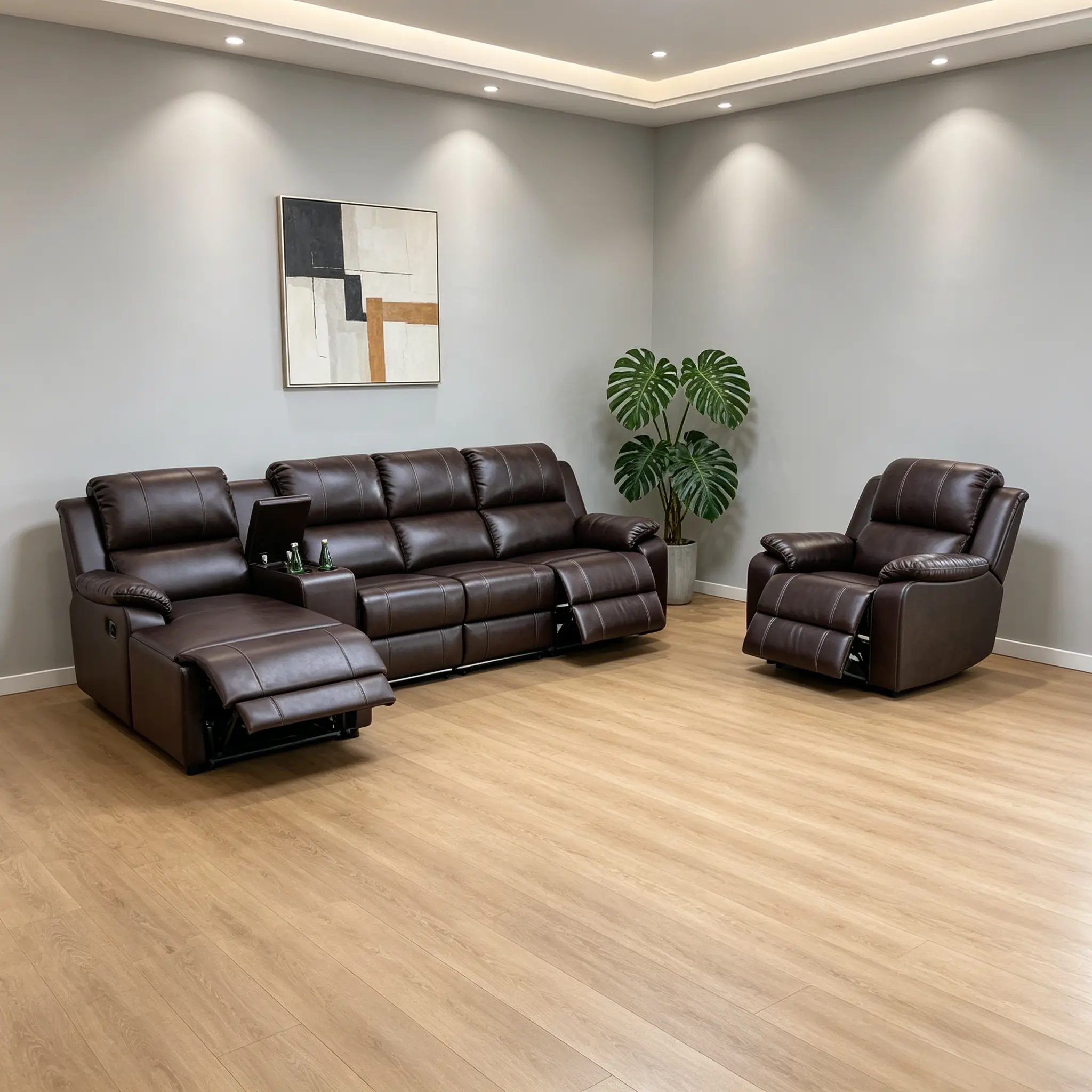 4-Piece Functional Leather Recliner Set, Classic Indoor Low Maintenance Ultra Comfortable Sofa Suite with Soft Skin-Friendly Surface, Adjustable Backrest for Fatigue Relief, Durable Construction, Elegant Look, Assembly Required, Ideal for Family Houses, 4