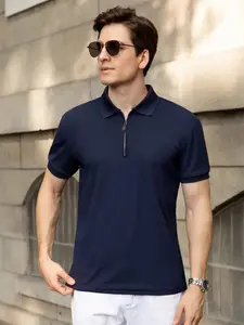 Men's Collared Short Sleeve T-Shirt, Zipper Style Casual Vintage Look, Spring & Fall, Daily Wear, Lightweight, Outdoor, Sports, Business