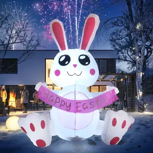 3.8-ft Easter light-up rabbit inflatable model outdoor decoration.