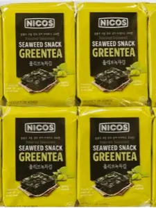 NICOS Seaweed Snack Roasted Seasoned Greentea Flavor 16 Packs - 0.14oz each pack Savory Treat Convenient Snack Choice