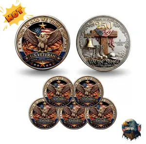 In God We Trust 250 Years of Freedom Commemorative Coin 1776-2026, U.S. Veteran Challenge Coin Eagle & Battlefield Cross Patriotic Souvenir Religious Military Gift for Men & Collectors Diy Toys