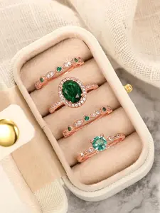 Green Zirconia Ring Set, Bridal Set Rings, Elegant Ring, Fashion Jewelry for Party, Daily Clothing Decor, Trendy All-match & Exquisite Jewelry for Birthday Gift with Box