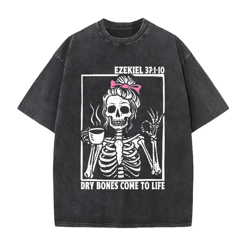 Women's Vintage Ezekiel 37 Graphic T-Shirt - Heavyweight, Oversized, Short-Sleeve, Breathable Casual Fabric Spooky Season Tee