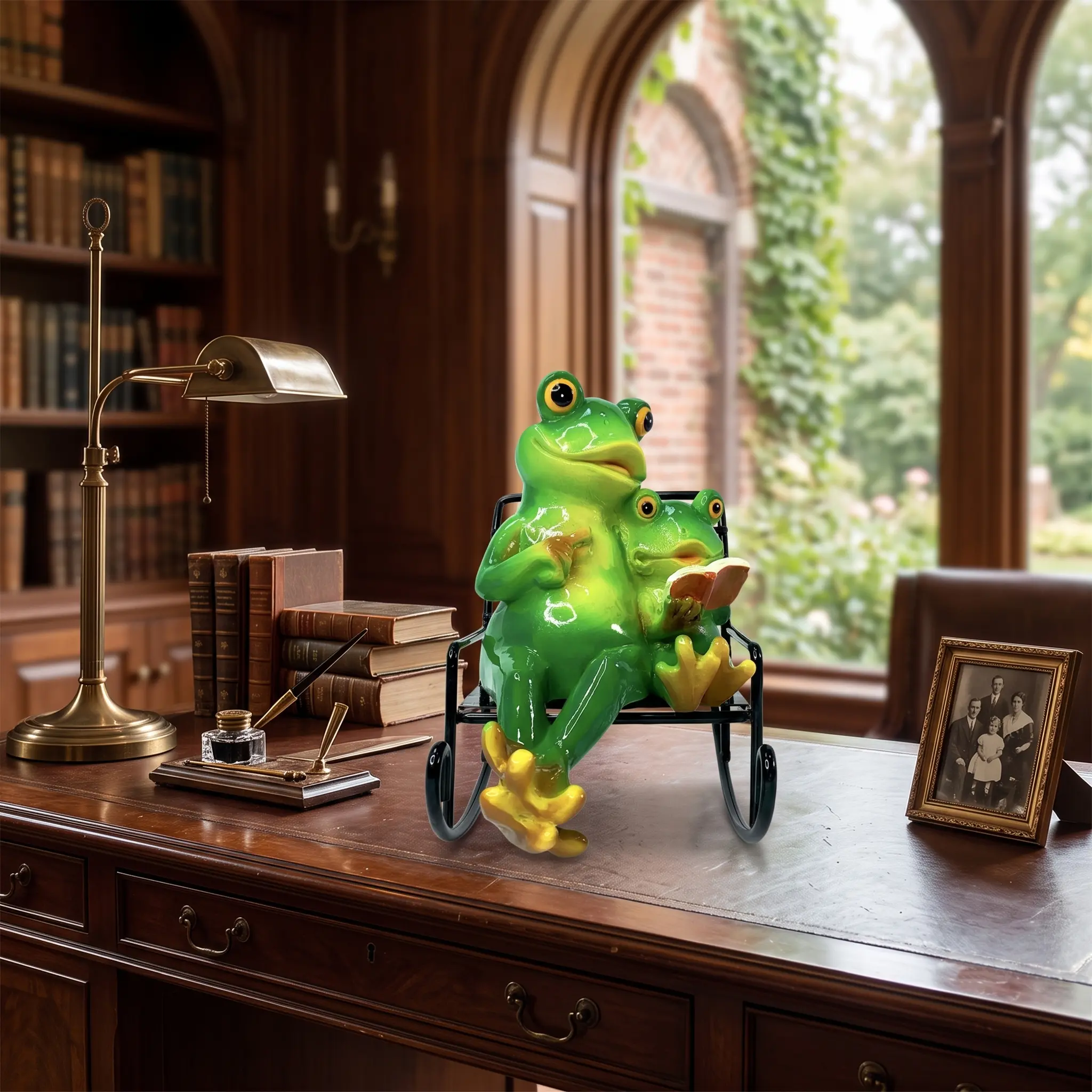 Whimsical Frog Reading Statue - Waterproof Weather-Resistant Garden Decor, Outdoor Patio Tabletop Figurine, Unique Gift for Frog Lovers