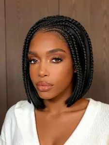 Women's Casual Trendy Black Braid Lace Wigs with Baby Hair  Synthetic Braided Wig 1 Piece Natural  Straight Soft Synthetic Hair Wigs for Daily or Party
