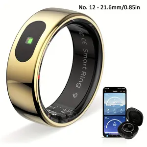 Touch Smart Ring for Men And Women, 24/7 Health Tracking, Stress, Sleep And Temperature, with Charging Case, Bluetooth, Fitness Tracker, (Black, Golden, Silvery)