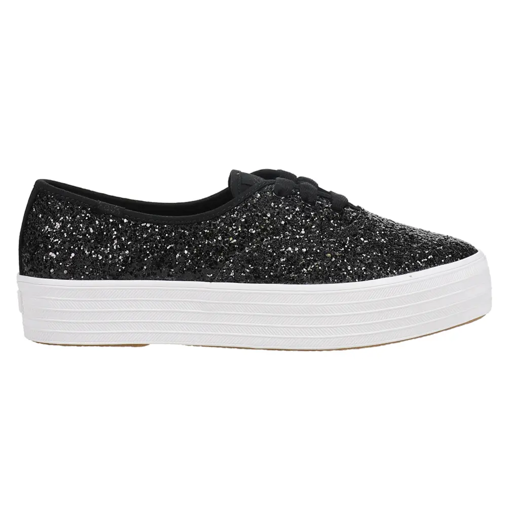 Keds Womens Point Glitter Celebrations Lace Up Sneakers Shoes Casual - Black